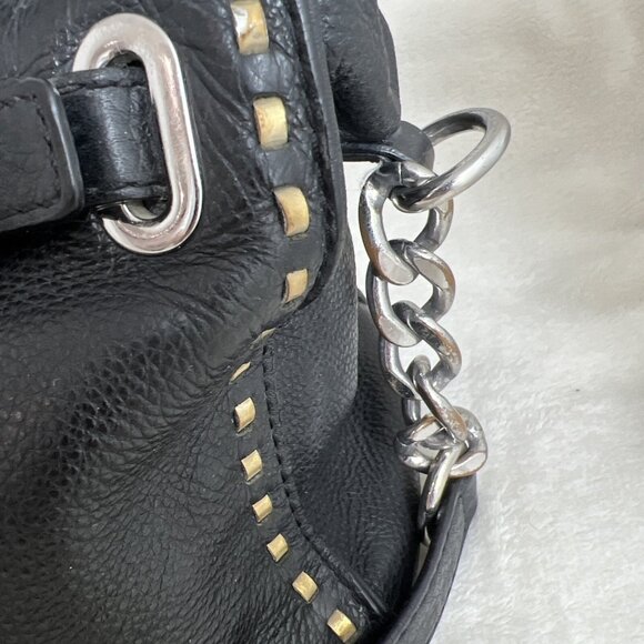 Michael Kors Black Leather Chain Whipstitch Satchel Handbag - Picture 6 of 14